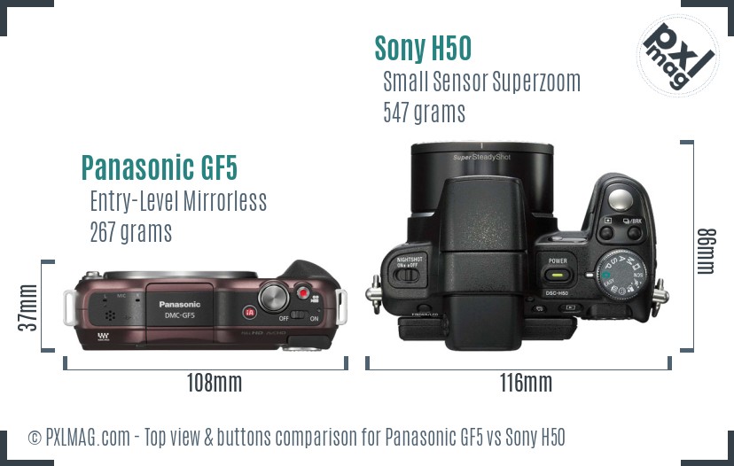 Panasonic GF5 vs Sony H50 top view buttons comparison