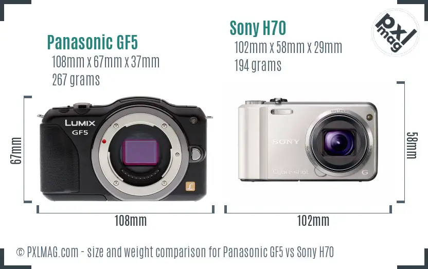 Panasonic GF5 vs Sony H70 size comparison Panasonic GF5 vs Sony H70 size comparison