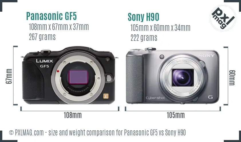 Panasonic GF5 vs Sony H90 size comparison Panasonic GF5 vs Sony H90 size comparison