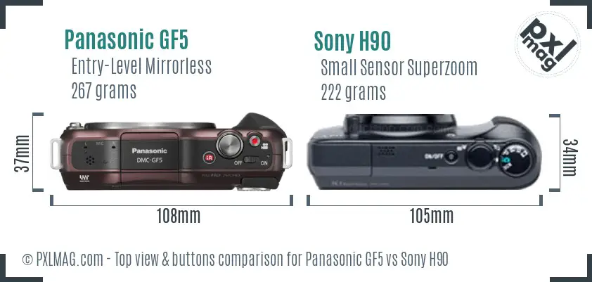 Panasonic GF5 vs Sony H90 top view buttons comparison Panasonic GF5 vs Sony H90 top view buttons comparison