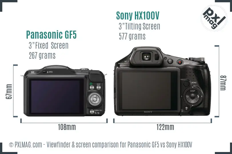 Panasonic GF5 vs Sony HX100V Screen and Viewfinder comparison