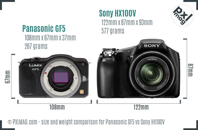 Panasonic GF5 vs Sony HX100V size comparison