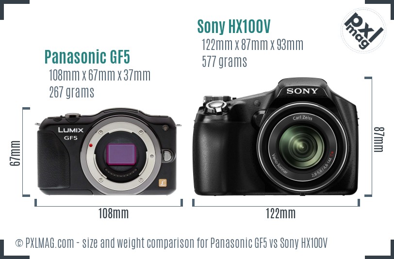 Panasonic GF5 vs Sony HX100V size comparison Panasonic GF5 vs Sony HX100V size comparison
