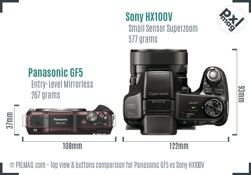 Panasonic GF5 vs Sony HX100V top view buttons comparison