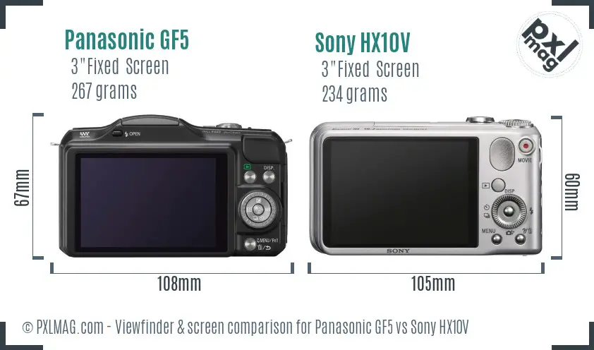 Panasonic GF5 vs Sony HX10V Screen and Viewfinder comparison