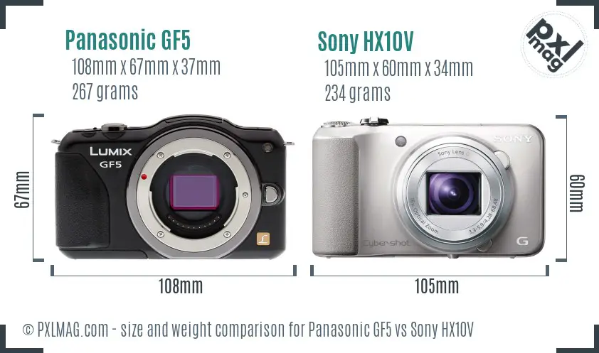 Panasonic GF5 vs Sony HX10V size comparison