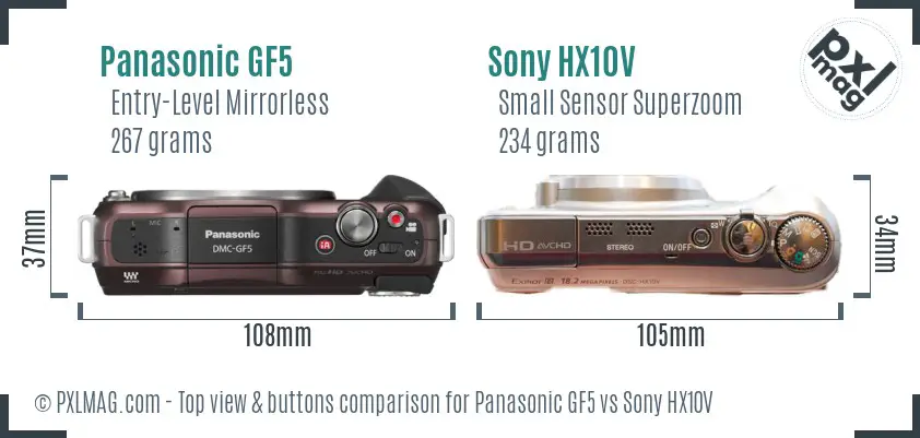 Panasonic GF5 vs Sony HX10V top view buttons comparison