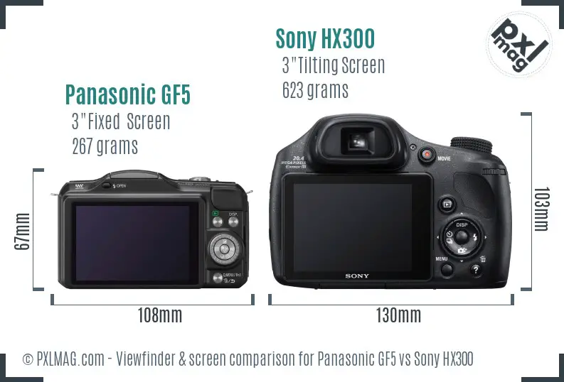 Panasonic GF5 vs Sony HX300 Screen and Viewfinder comparison Panasonic GF5 vs Sony HX300 Screen and Viewfinder comparison