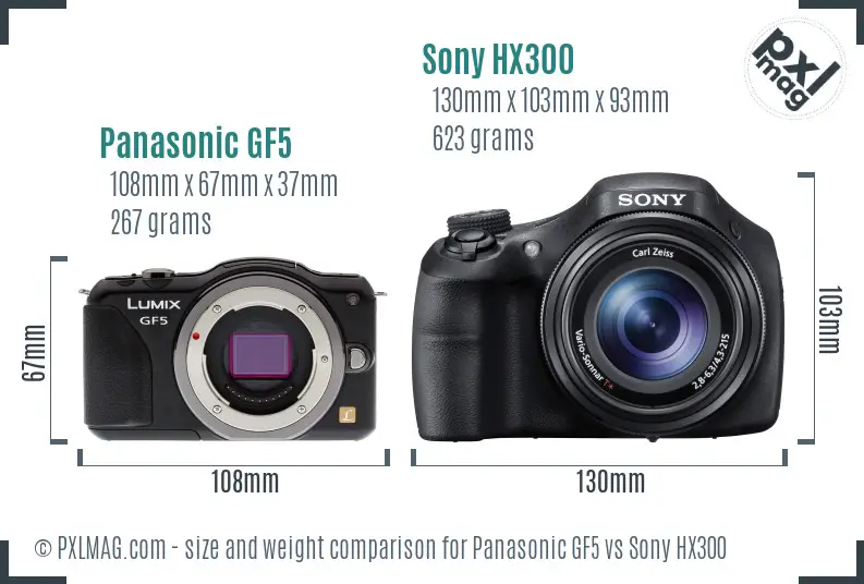 Panasonic GF5 vs Sony HX300 size comparison Panasonic GF5 vs Sony HX300 size comparison