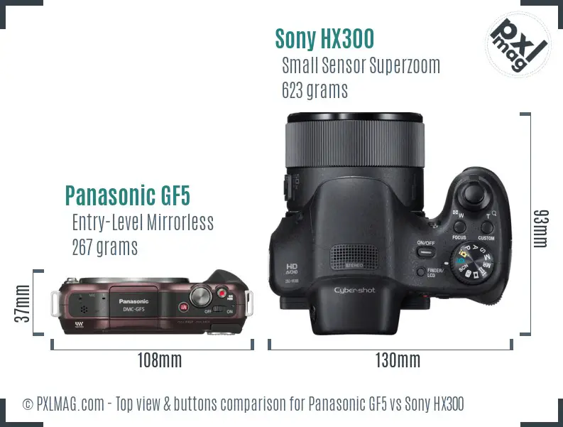 Panasonic GF5 vs Sony HX300 top view buttons comparison Panasonic GF5 vs Sony HX300 top view buttons comparison