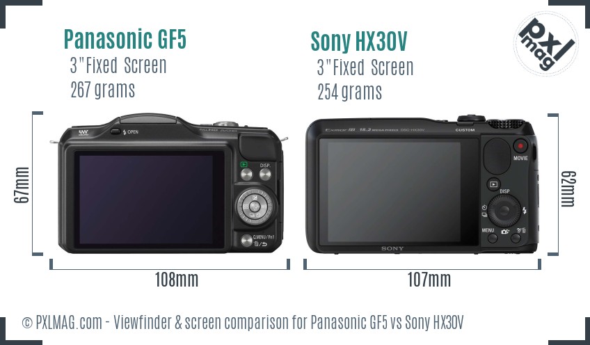 Panasonic GF5 vs Sony HX30V Screen and Viewfinder comparison