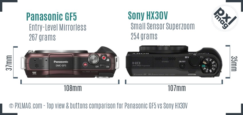 Panasonic GF5 vs Sony HX30V top view buttons comparison