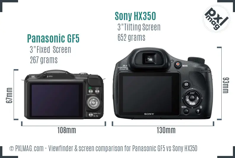 Panasonic GF5 vs Sony HX350 Screen and Viewfinder comparison Panasonic GF5 vs Sony HX350 Screen and Viewfinder comparison