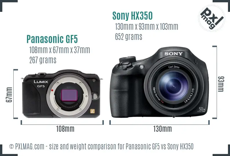 Panasonic GF5 vs Sony HX350 size comparison Panasonic GF5 vs Sony HX350 size comparison