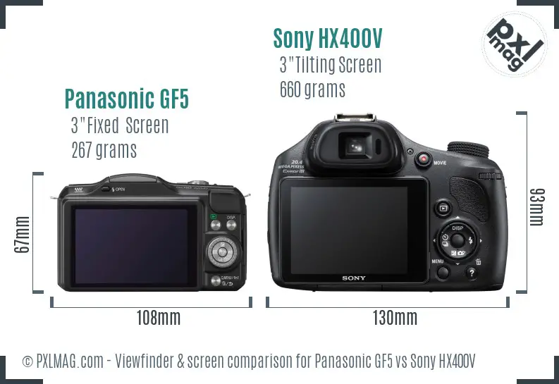 Panasonic GF5 vs Sony HX400V Screen and Viewfinder comparison