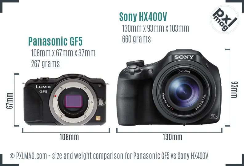 Panasonic GF5 vs Sony HX400V size comparison