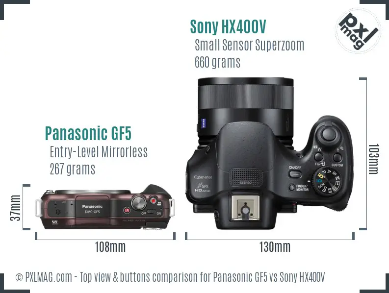 Panasonic GF5 vs Sony HX400V top view buttons comparison