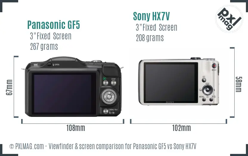 Panasonic GF5 vs Sony HX7V Screen and Viewfinder comparison