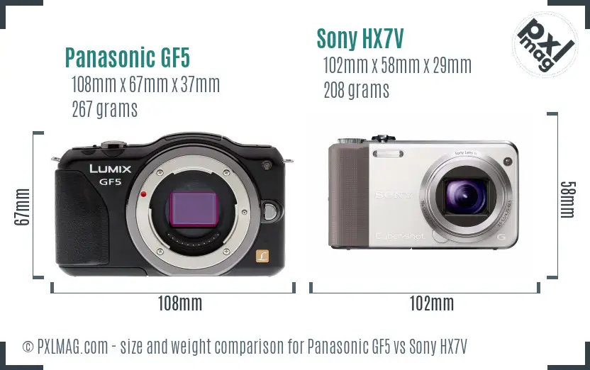 Panasonic GF5 vs Sony HX7V size comparison