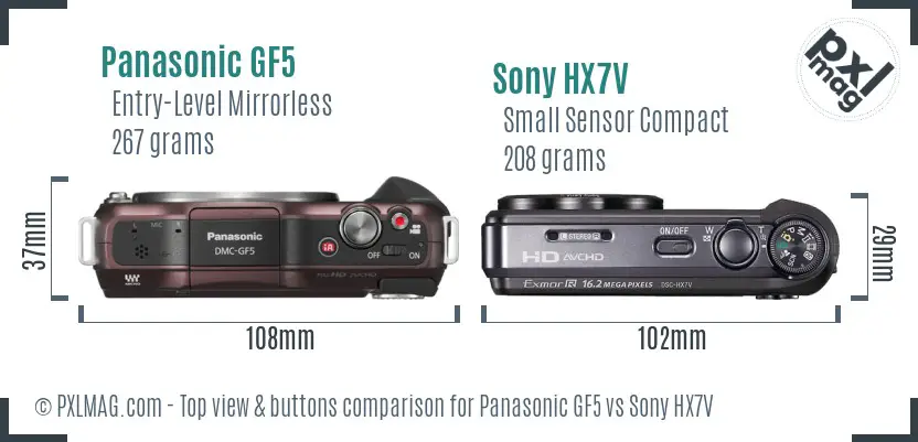 Panasonic GF5 vs Sony HX7V top view buttons comparison