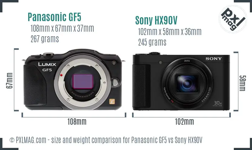 Panasonic GF5 vs Sony HX90V size comparison Panasonic GF5 vs Sony HX90V size comparison