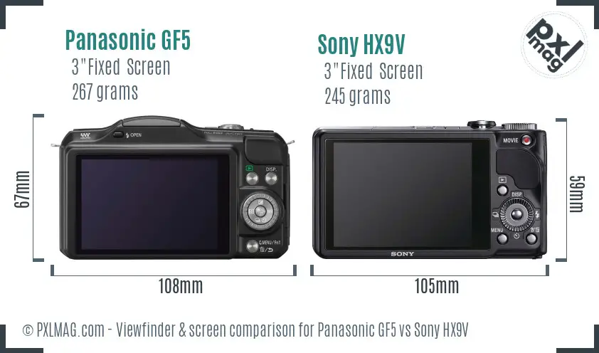 Panasonic GF5 vs Sony HX9V Screen and Viewfinder comparison