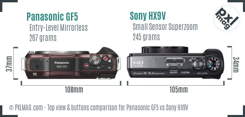 Panasonic GF5 vs Sony HX9V top view buttons comparison