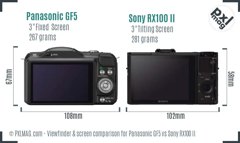 Panasonic GF5 vs Sony RX100 II Screen and Viewfinder comparison Panasonic GF5 vs Sony RX100 II Screen and Viewfinder comparison