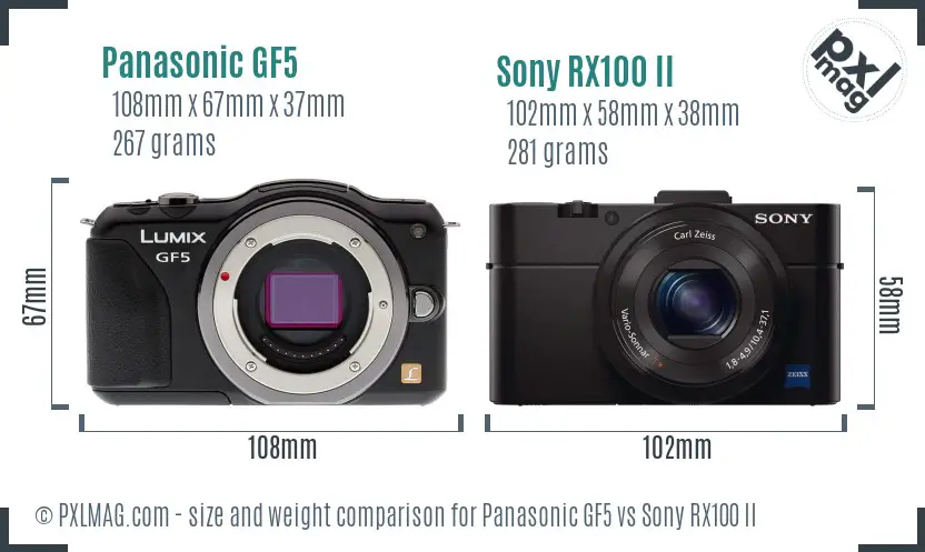 Panasonic GF5 vs Sony RX100 II size comparison Panasonic GF5 vs Sony RX100 II size comparison