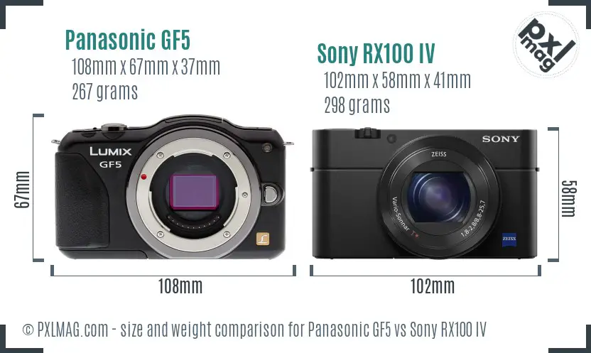 Panasonic GF5 vs Sony RX100 IV size comparison