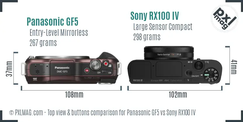 Panasonic GF5 vs Sony RX100 IV top view buttons comparison