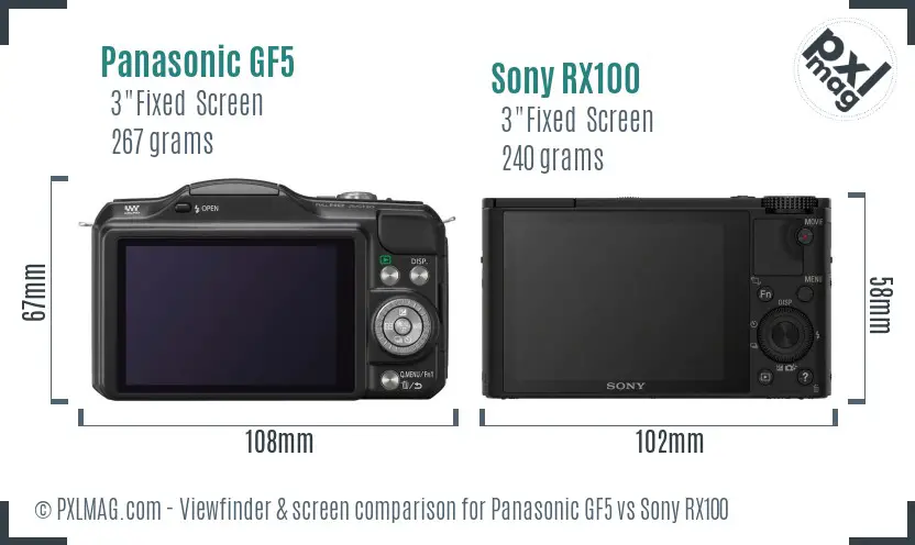 Panasonic GF5 vs Sony RX100 Screen and Viewfinder comparison