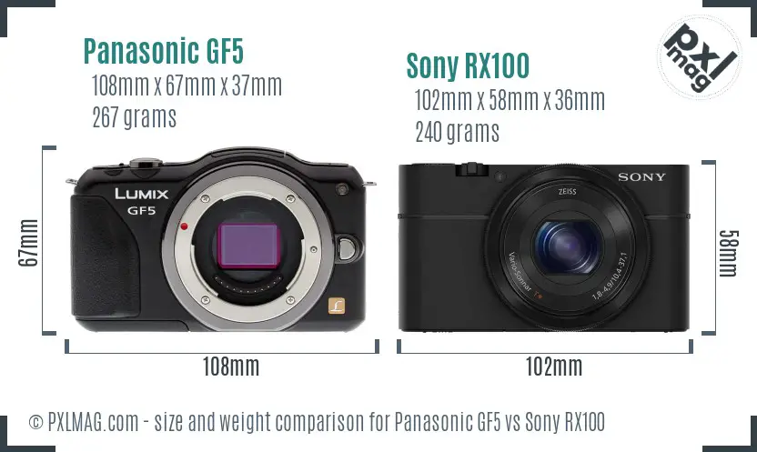 Panasonic GF5 vs Sony RX100 size comparison