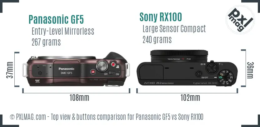 Panasonic GF5 vs Sony RX100 top view buttons comparison