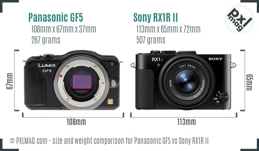 Panasonic GF5 vs Sony RX1R II size comparison