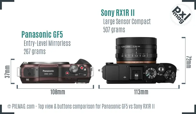 Panasonic GF5 vs Sony RX1R II top view buttons comparison