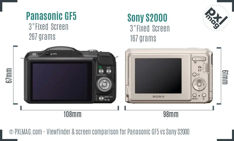 Panasonic GF5 vs Sony S2000 Screen and Viewfinder comparison