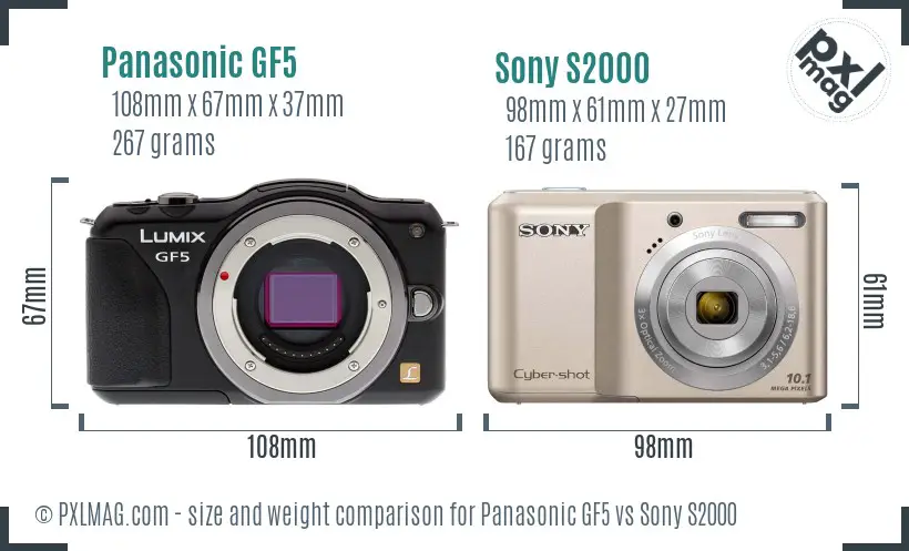 Panasonic GF5 vs Sony S2000 size comparison