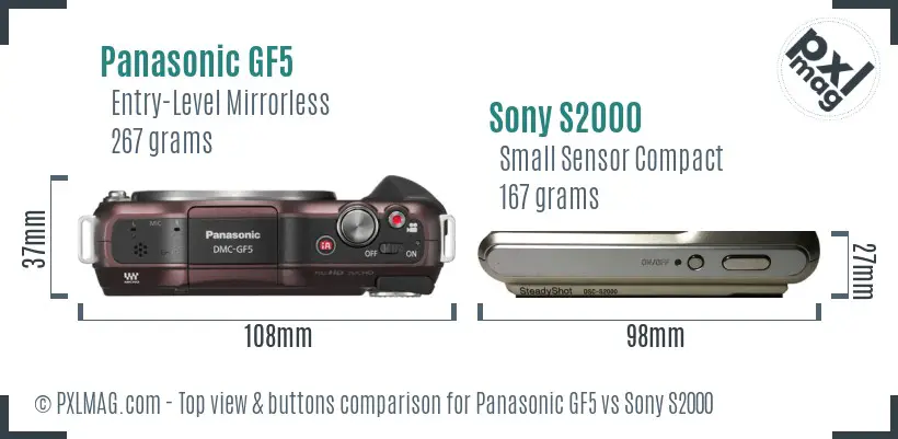 Panasonic GF5 vs Sony S2000 top view buttons comparison