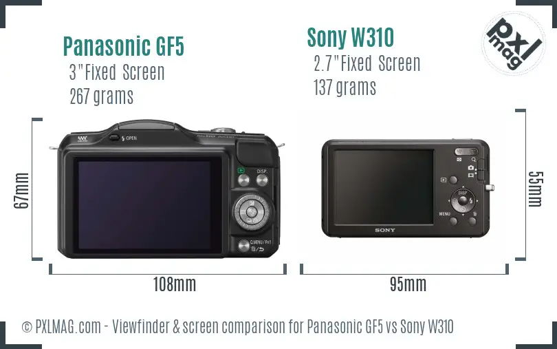 Panasonic GF5 vs Sony W310 Screen and Viewfinder comparison