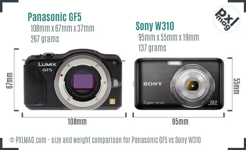 Panasonic GF5 vs Sony W310 size comparison