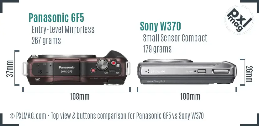 Panasonic GF5 vs Sony W370 top view buttons comparison Panasonic GF5 vs Sony W370 top view buttons comparison