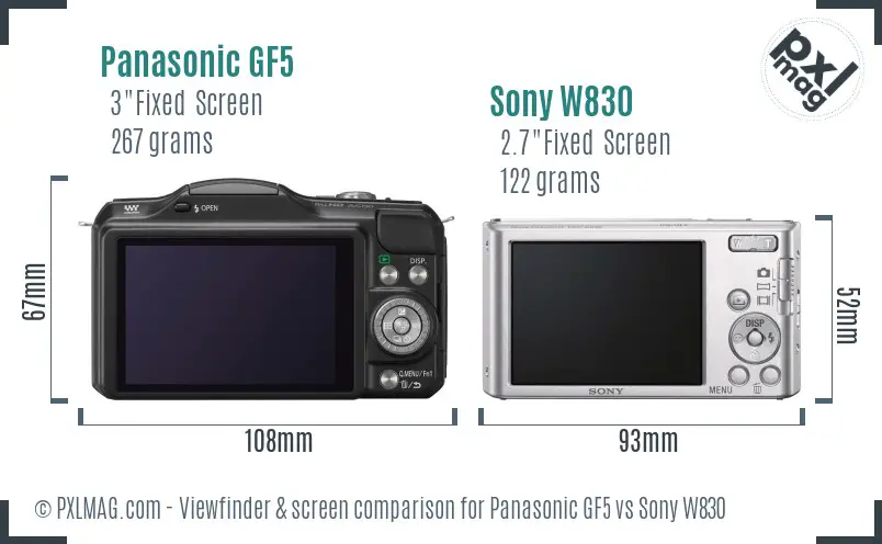 Panasonic GF5 vs Sony W830 Screen and Viewfinder comparison