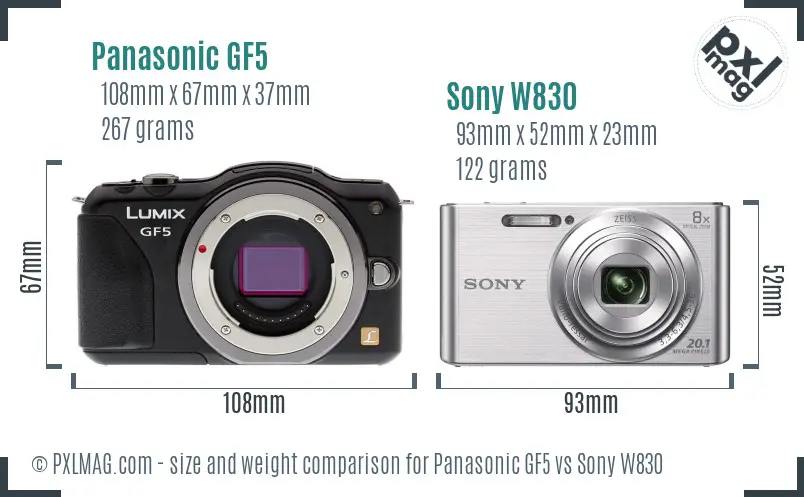 Panasonic GF5 vs Sony W830 size comparison