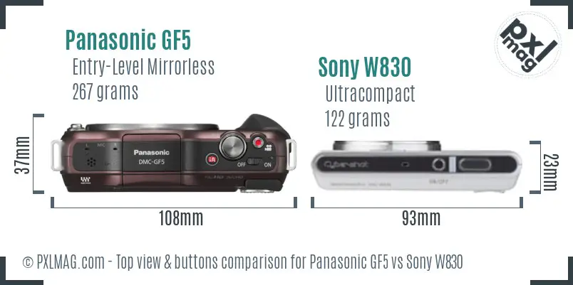 Panasonic GF5 vs Sony W830 top view buttons comparison