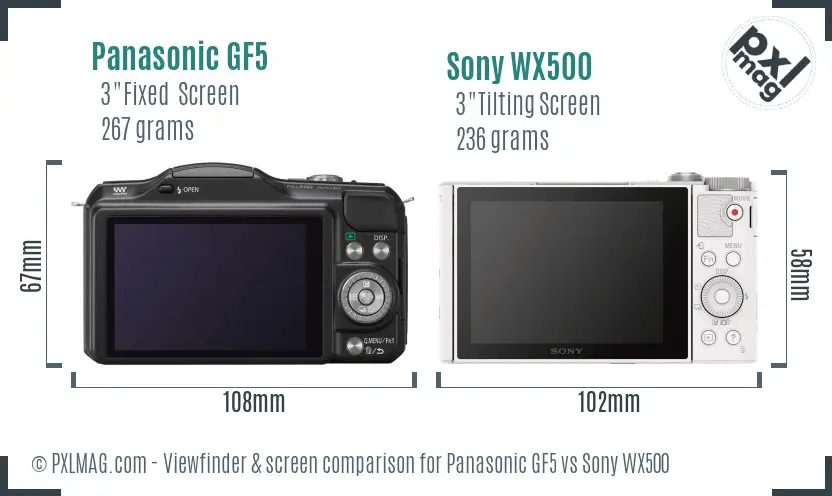Panasonic GF5 vs Sony WX500 Screen and Viewfinder comparison Panasonic GF5 vs Sony WX500 Screen and Viewfinder comparison