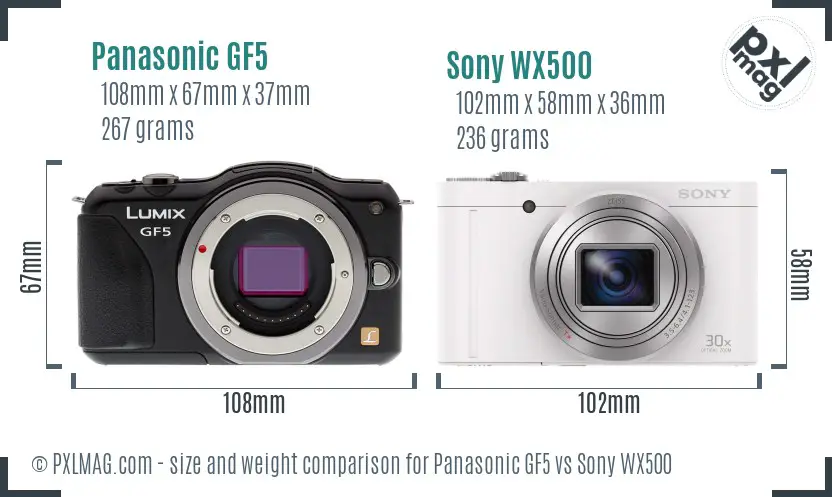 Panasonic GF5 vs Sony WX500 size comparison Panasonic GF5 vs Sony WX500 size comparison