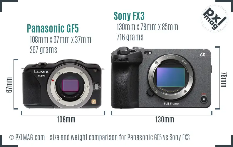 Panasonic GF5 vs Sony FX3 size comparison Panasonic GF5 vs Sony FX3 size comparison