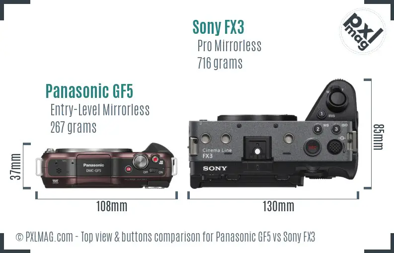 Panasonic GF5 vs Sony FX3 top view buttons comparison Panasonic GF5 vs Sony FX3 top view buttons comparison
