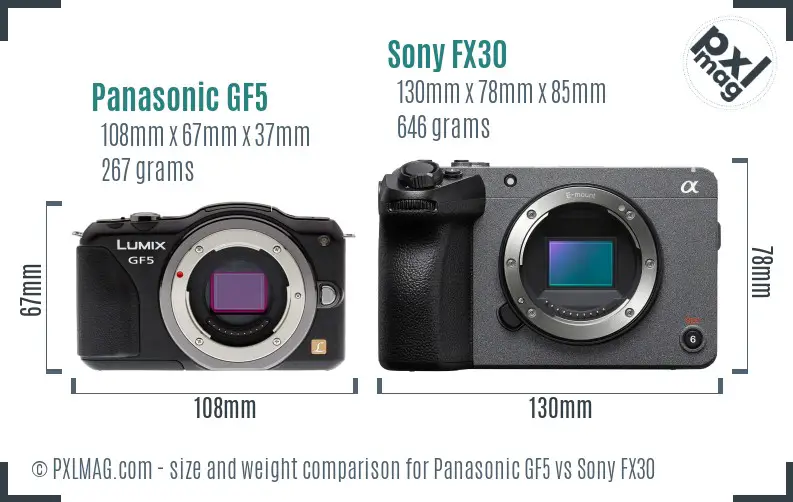 Panasonic GF5 vs Sony FX30 size comparison